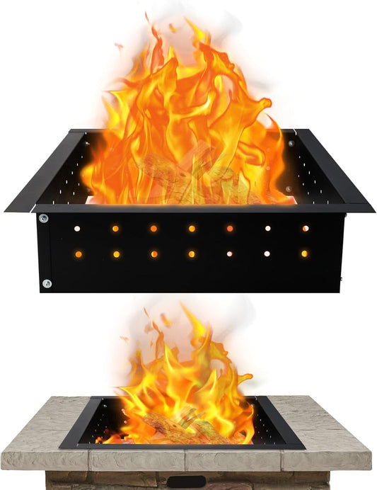 FEBTECH Smokeless Fire Pit Insert - 29" OD & 25" ID Carbon Steel Square Fire Pit Ring with Air Vents - DIY in or Above Ground Portable FirePit Ring for Outdoor Garden & Camping Bonfires