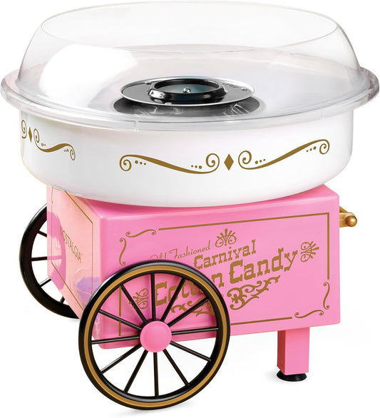 Nostalgia Vintage Hard and Sugar Free Candy Countertop Cotton Candy Maker, Includes 2 Reusable Cones And Sugar Scoop \u2013 Pink