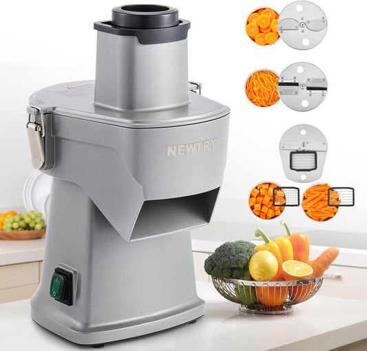 NEWTRY 4 in 1 Electric Vegetable Slicer Dicer Shredder & Strip Cutter, Commercial Automatic Multifunctional Food Chopper for Veggies & Fruits, with Thickness Adjustable Blades, 110V, 200W