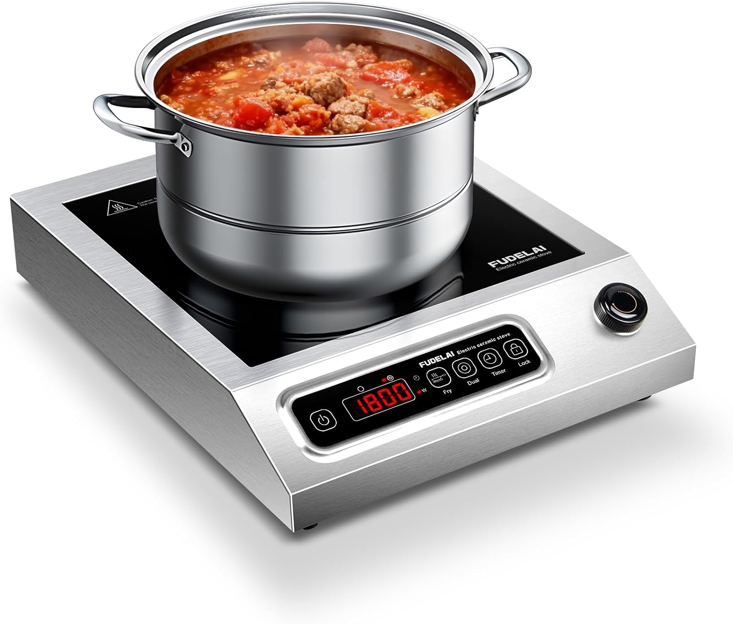 1800W Commercial Grade Electric Cooktop with 9 Power Levels - Electric Burner with EUROKERA Micro-Ceramic Panel, Infrared Cooktop with Timer, Safety Lock, For Restaurant, Home Kitchen Use