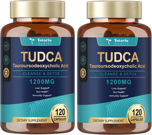 Totaria (2 Packs) TUDCA Supplement 1200mg (Tauroursodeoxycholic Acid), Ultra Strength Pure TUDCA Bile Salts Liver Support Supplements, Liver and Gallbladder Cleanse & Repair, Vegan