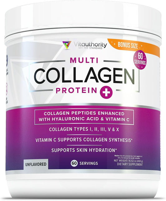 Multi Collagen Peptides Powder for Women - Hydrolyzed Unflavored Collagen Powder for Women with Types I II III V & X Plus Vitamin C & Hyaluronic Acid for Beautiful Hair Skin and Nails - 60 Servings