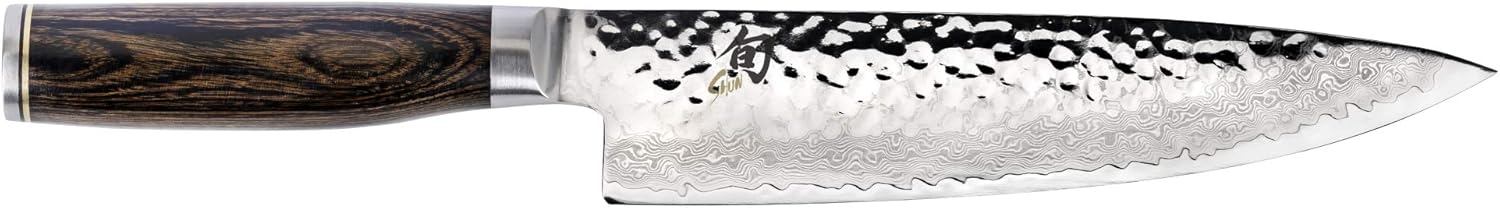 Shun Premier 8" Chef's Knife, Handcrafted Japanese Kitchen Knife for Professional and Home Chefs, VG-MAX Core with Damascus Stainless Steel Cladding, Pakkawood Handle