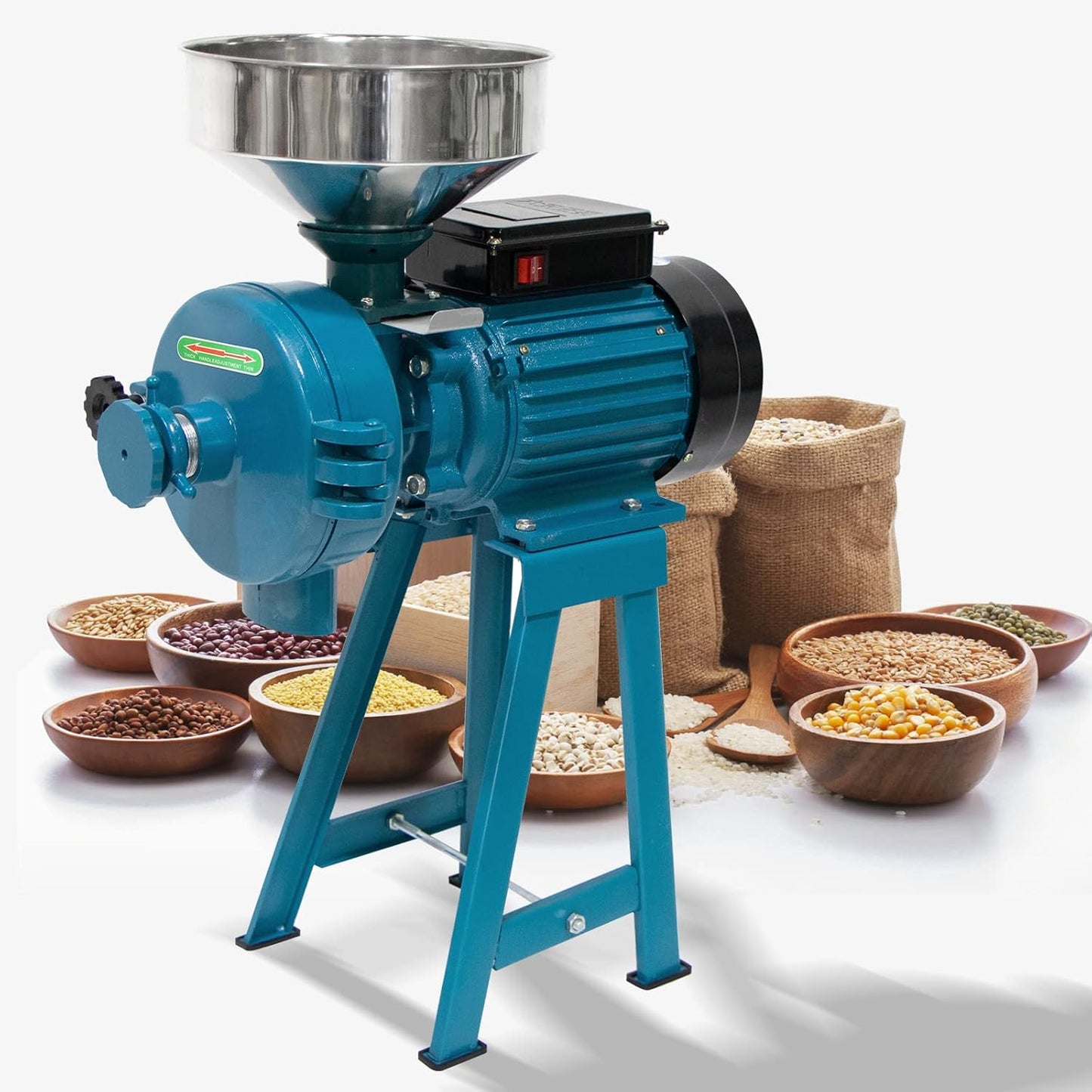 MOPHOTO 3000W Electric Dry Wet Grain Grinder - Corn, Rice, Wheat & Cereals Mill with Funnel - 110V Grain Grinder Mill Powder Machine