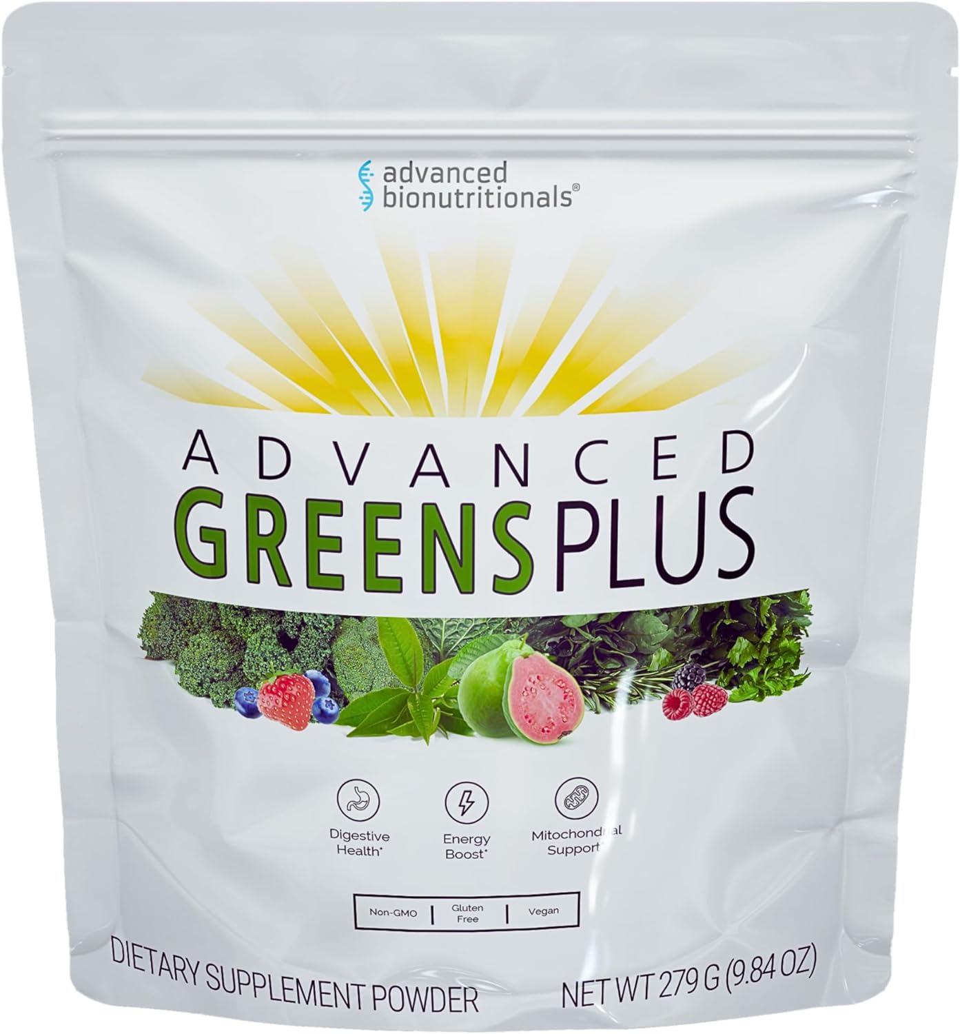 Advanced Greens Plus Powdered Superfood Formula 50 Fruits, Vegetables, Herbs, and Superfoods - Vegan, Vegetarian - 9.84 OZ - 279 g