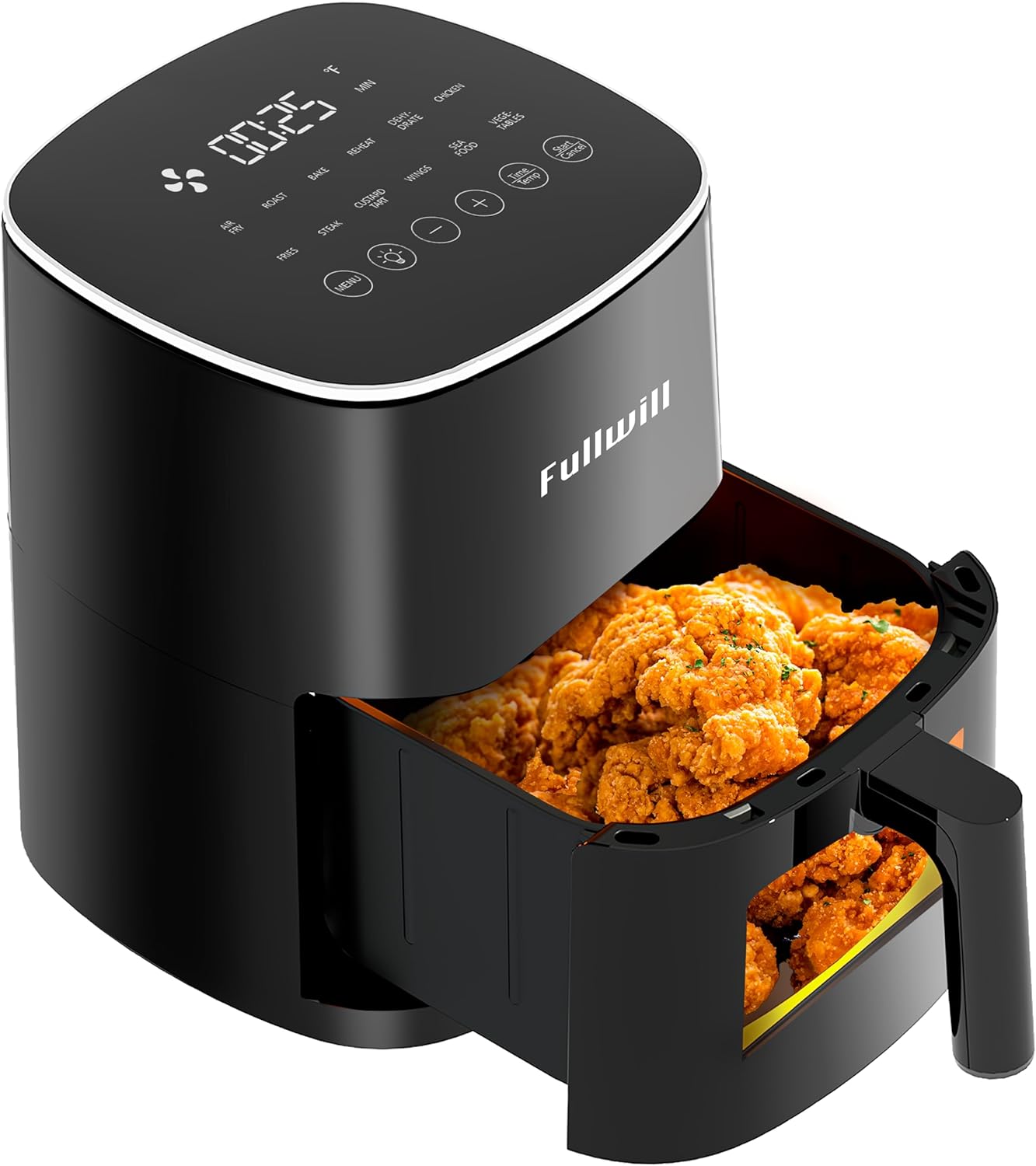 Fullwill Air Fryer with Viewing Window 6QT,5-in-1 Multi-Function(Air Fry,Roast,Bake,Reheat,Dehydrate) plus 7 One-Touch Presets for Wings,Fries,Steak and More,85% Less Oil Cooking for Families