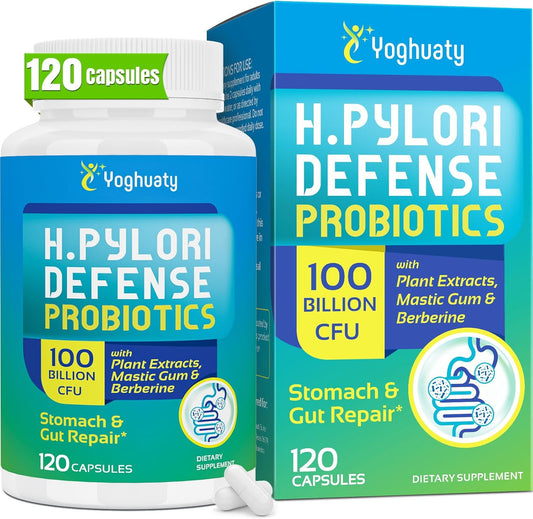 H. Pylori Defense Probiotics 100 Billion CFU - Lactobacillus Reuteri, Mastic Gum, Berberine, Zinc Carnosine, Green Tea, for Gastritis, Digestive & Gut Health, Stomach Comfort, Vegan, 120 Capsules