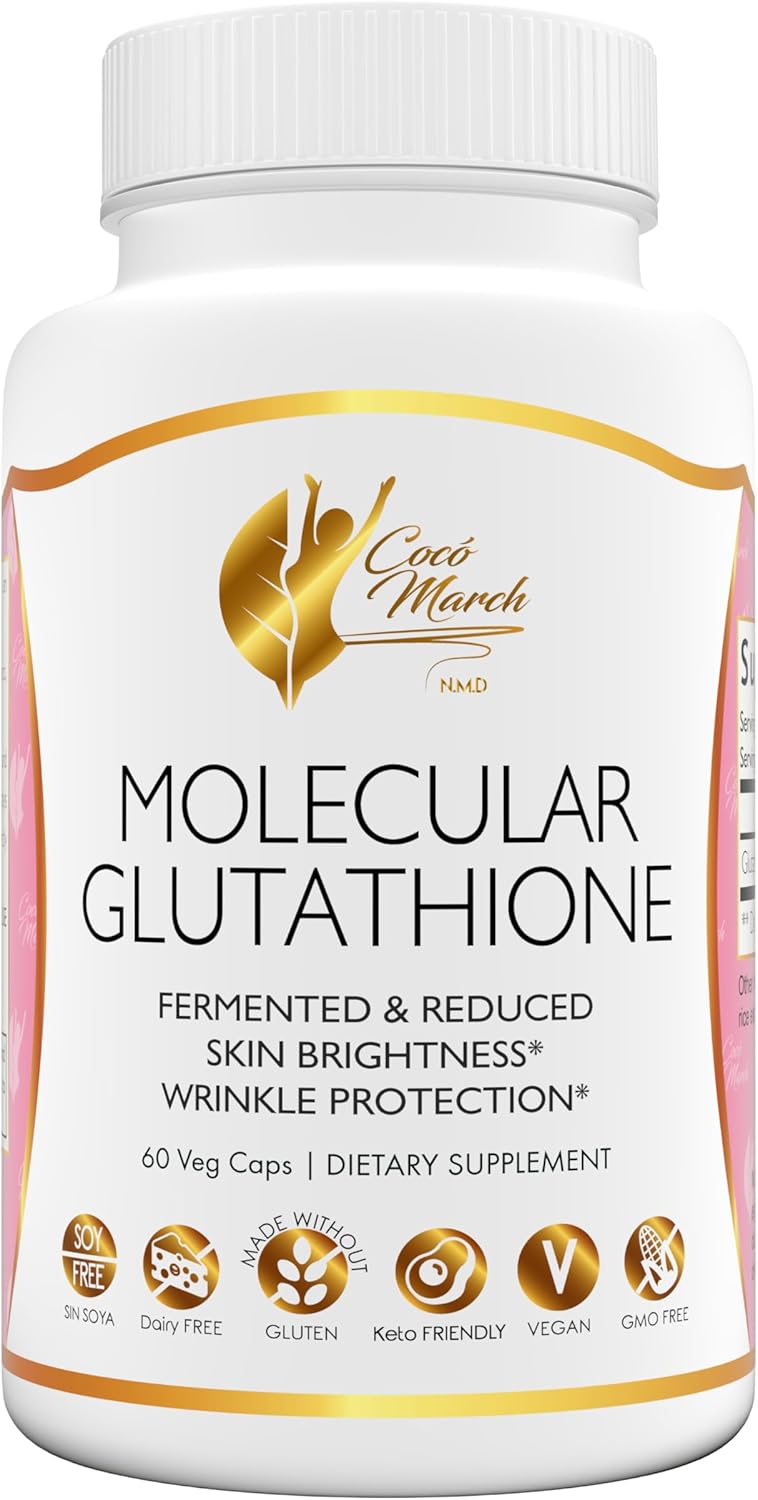 Cocó March N.M.D Molecular Glutathione - Potent Skin Antioxidant, Low Molecular Weight, Gluten Free, Soy Free, Dairy Free, Vegan, GMO Free, 500 mg Per Serving, 60 Veg Caps - 60 Servings (Pack of 1)