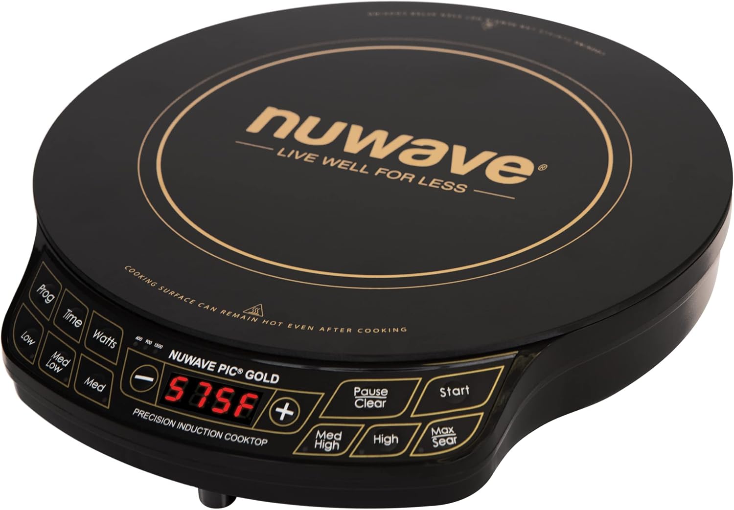 Nuwave Gold Precision Induction Cooktop, Portable, Large 8” Heating Coil, 12” Shatter-Proof Ceramic Glass Surface, 51 Temp Settings from 100°F - 575°F, 3 Watt Settings 600, 900, & 1500 Watts (Renewed)