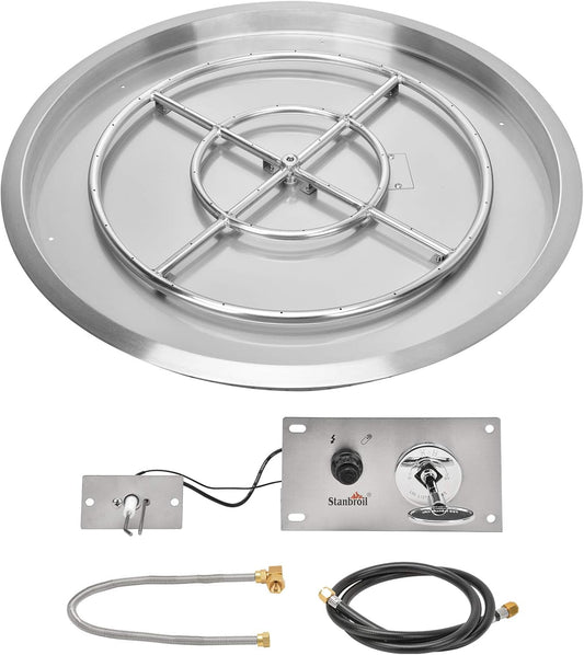 Stanbroil 31 Inch Drop-in Round Gas Fire Pit Kit with Spark Ignition Kit, 304 Stainless Steel Gas Firepit Burner Insert for DIY Fire Pit Table, Max 296,000 BTU - Natural Gas Version