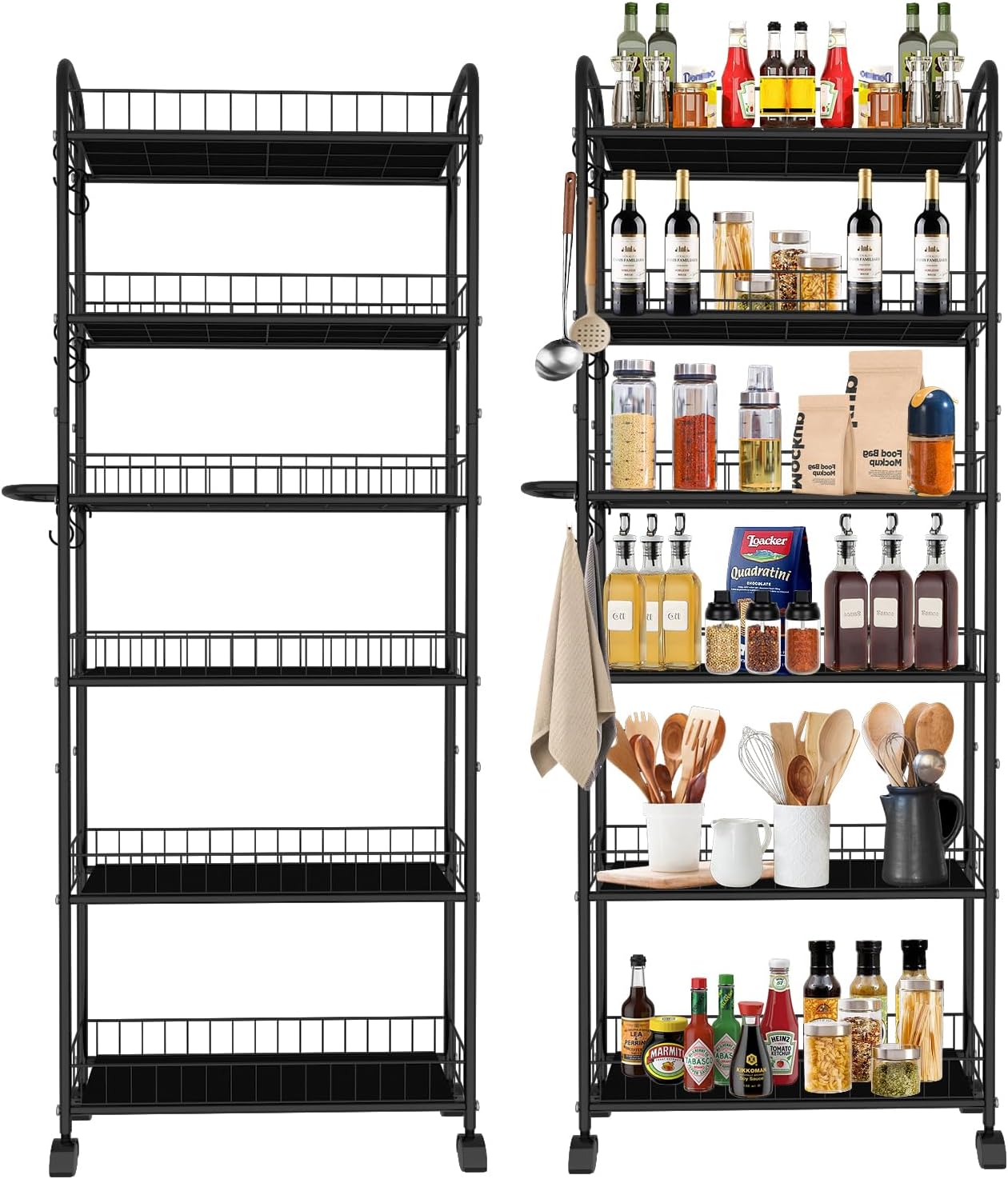 Seadasyoon Slim Rolling Cart,6-Tier Storage Cart with Handle, 6in Mobile Shelving Unit with Wheels, Metal Wire Storage Rack with Baskets for Kitchen Bathroom Office Laundry Narrow Piaces