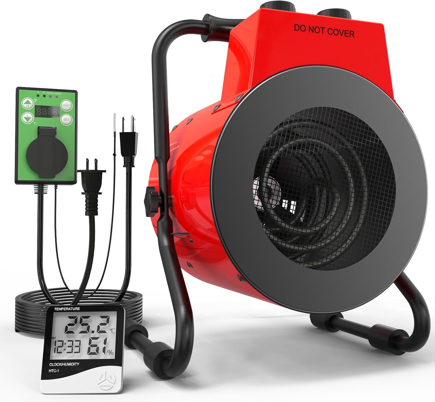 1500W Greenhouse Heater with Digital Thermostat, Outdoor Heater with Overheat Protection and 3-Second Rapid Heating Function, outdoor heaters for patio Garage, Greenhouse, Flower House Red