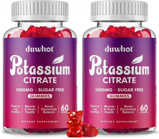 duwhot Potassium Citrate 1000mg Gummies, Potassium Supplement for Adults Women & Men, Support Leg Cramps & Muscle Health, 120 Chewables
