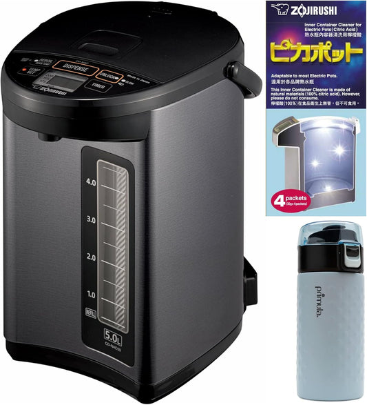 Zojirushi CD-NAC50BM Micom Water Boiler (5-Liter, Metallic Black) Bundle with Inner Container Cleaner and Stainless Steel Tumbler (3 Items)