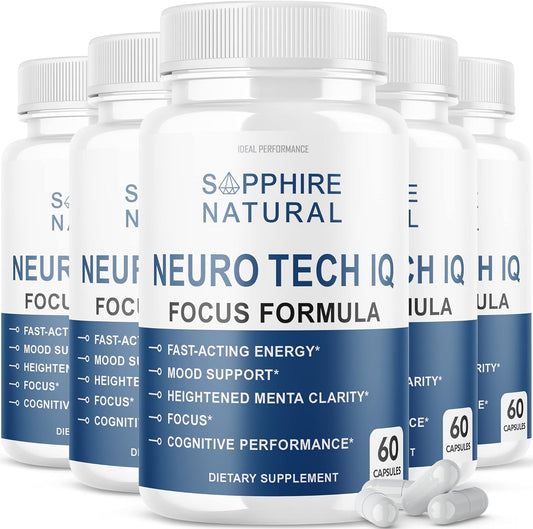 (5 Pack) Neuro Tech IQ Brain Supplement Neurotech Iq Focus Formula Pills (300 Capsules)