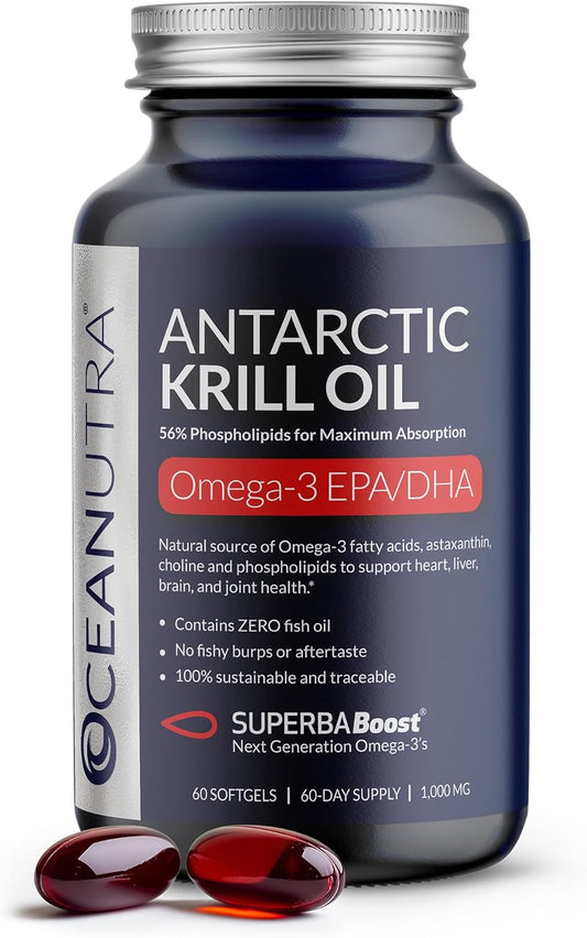 100% Pure Organic Krill Oil 1000mg, 60-Day, Omega 3, Highest Concentration 56% Phospholipids, Wild Caught, Sustainable Traceable Antarctic SuperbaBoost, Astaxanthin, Heart, Skin Care, No Fish Oil