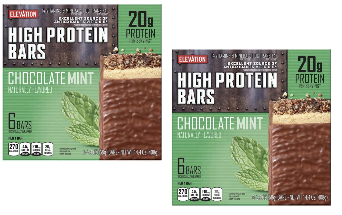 Generic 2-PACK ELEVATION Chocolate Mint High Protein Bars, 6 Bars Per Box, 12 Bars Total ܀ 20 GRAMS OF PROTEIN PER BAR ܀