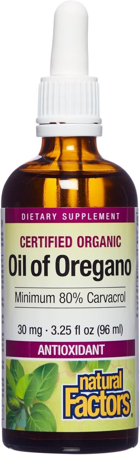 Natural Factors Certified Organic Oil of Oregano, Herbal Supplement for Immune Support, Vegan, Non-GMO, 3.25 Fl Oz