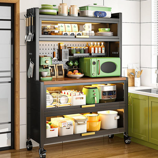 Kitchen Storage Cabinet - Bakers Rack Countertop, Microwave Oven Shelf Cabinet, Coffee Bar Station Organizer with Flip Doors for Kitchen Hutch, Home, Office, Pantry, Garage (Color : Black, Size : L: