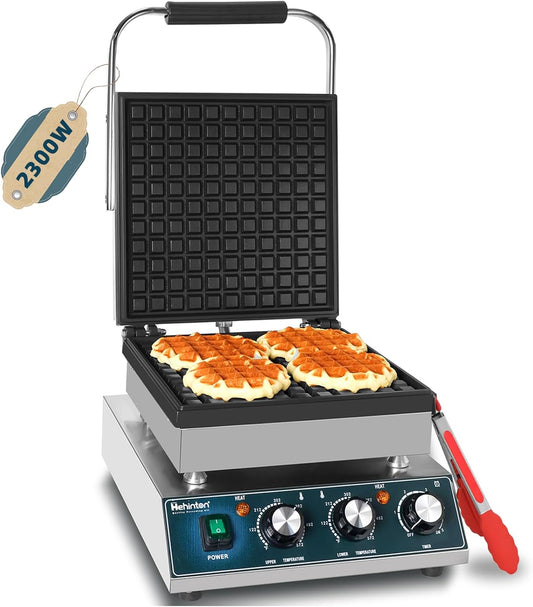 Hehinton® Commercial Belgian Waffle Maker, 110V 2300W Electric Waffle Maker Dual Temperature Control,11.4"x11.4" Cooking Area, Waffle Iron with Nonstick Plates for Food Trucks, Cafes & Home Use