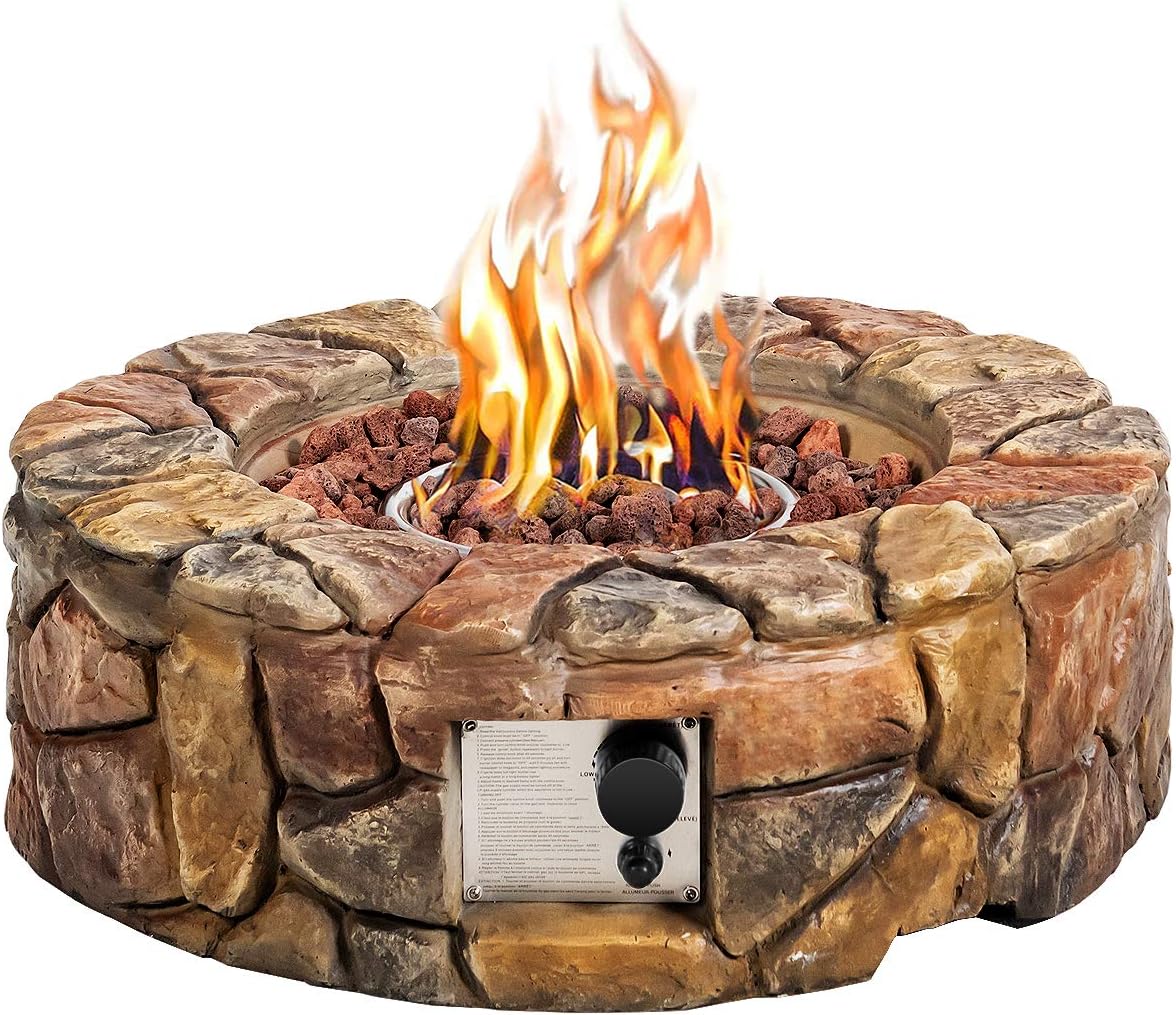 Toolsempire Outdoor Propane Fire Pit, 28" Gas Fire Pit 40,000 BTU Stone Look Fire Bowl with ETL Certification, Lava Rock & PVC Cover, Patio Propane Fire Pits for Outside, Camping, Christmas (Brown)