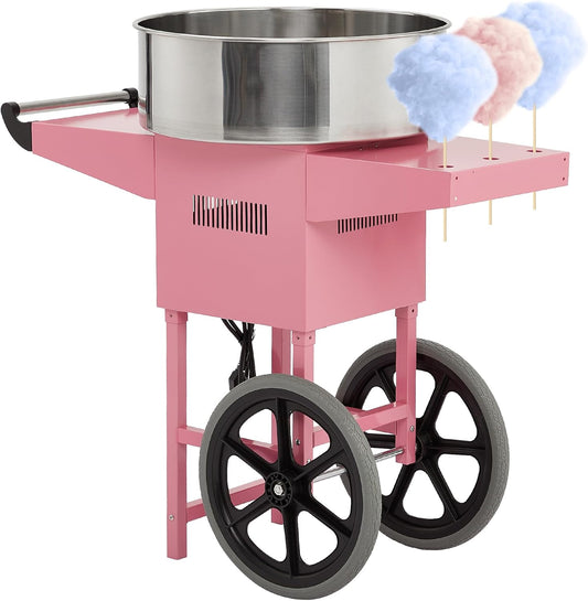 Electric Candy Cotton Machine for Kids with Cart Commercial Candy Cotton Maker with 20 in Stainless Steel Bowl Party Home Festival Pink