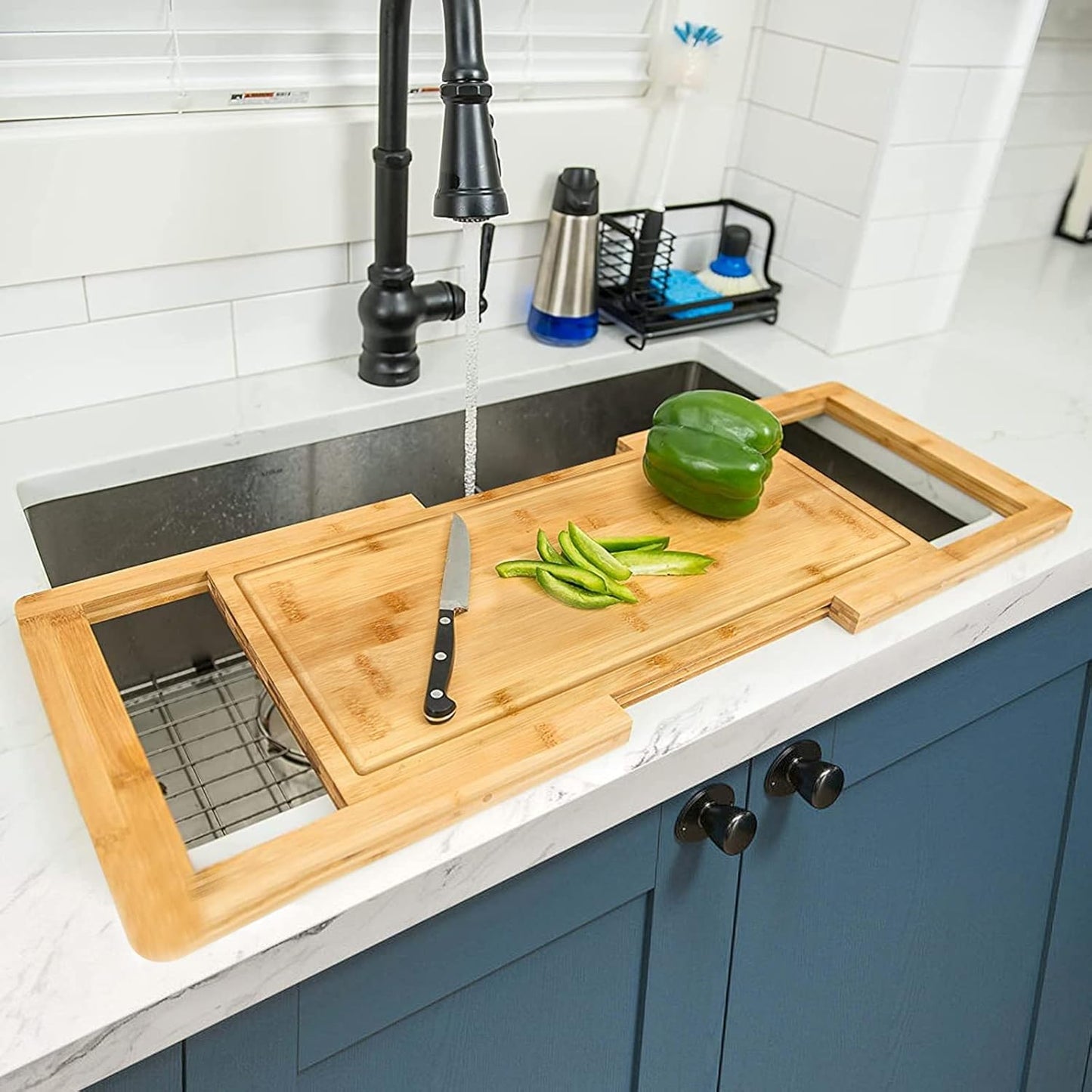 [2024 UPGRADE] Hifybaty Over The Sink Cutting Board - Expandable Cutting Board Over Sink, Bamboo Cutting Boards with Juice Groove, Kitchen Sink Cutting Board