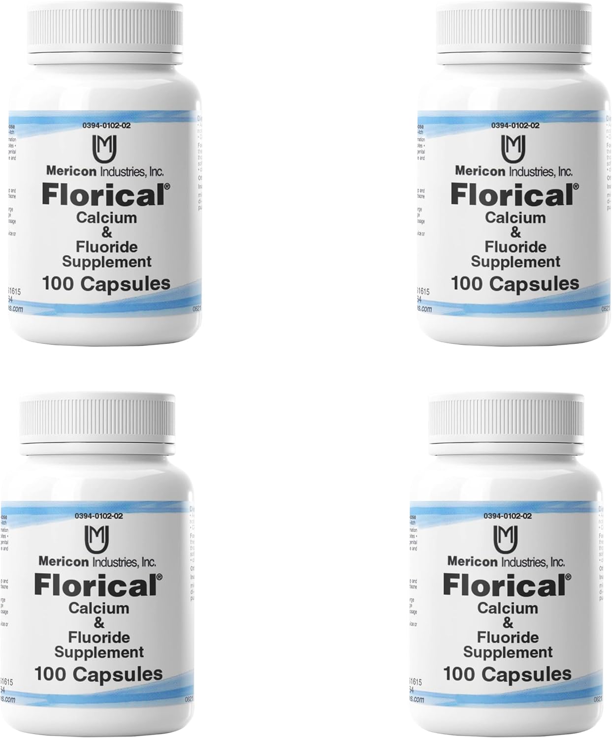 Mericon Industries Florical Calcium Supplement Tablets | Healthy Bone Supplements to Support Bone Health & Growth | 100 Capsules Per Pack, Pack of 4