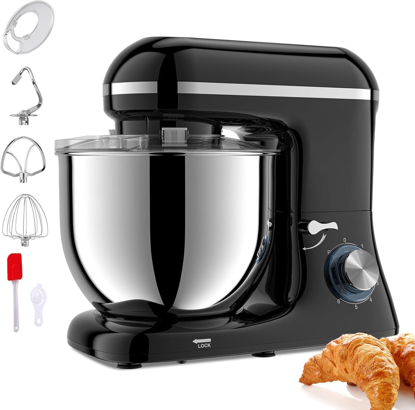 7L Dough Mixer, 6-Speed 1400W Tilt-Head Food Mixer, Kitchen Electric Stand Mixer with Dough Hook, Beater, Splash Guard and Baking Mixing Bowl for Making Cakes, Breads, Cookies, Pastries