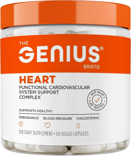 The Genius Brand - Genius Heart, 60 Veggie Pills - Natural Support Supplement May Help Cholesterol Levels and May Help Improve Healthy Blood Pressure - Grape Seed Extract, Vitamin K2 & CoQ10