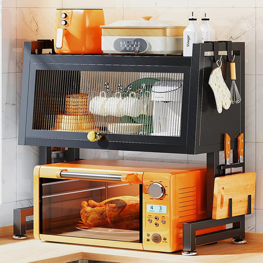 Kitchen Organizer, Microwave Shelf Kitchen Countertop Organizer With Cabinet Door Countertop Multi-level Appliances Oven Pots And Pans Storage Shelf LYWY (Color : Black, Size : 60X27X76CM)