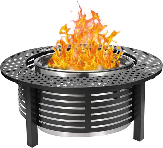 Fire Pit Surround Tabletop for Solo Stove Bonfire, Outdoor Steel Table with Extra Protective Layer, Expands Usable Space, Fits 19–24.5'' Fire Pits
