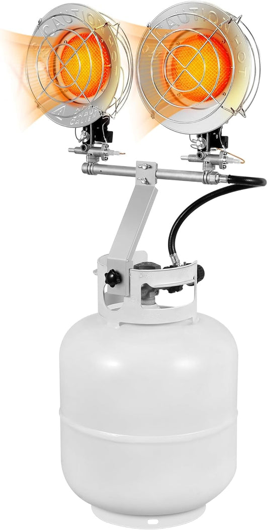 VIVOHOME 30,000 BTU Propane Tank Top Heater with Double Head, Portable Outdoor Heaters with Tip-over Switch and Shut-off Valve, Safe Patio Heaters for Camping, Garage, Fishing (Fuel not included)
