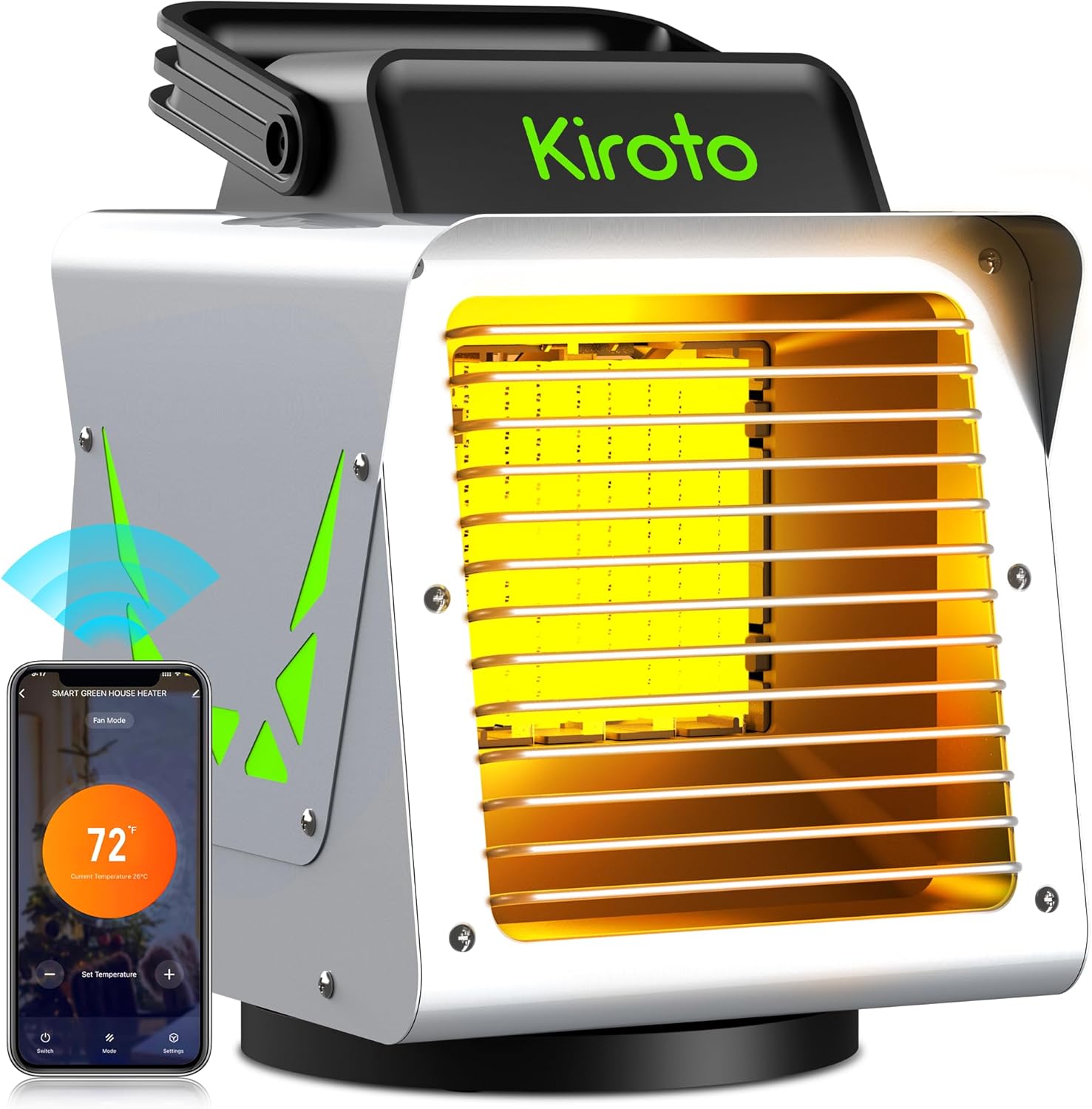 Kiroto 1500w Greenhouse Heater,with APP Remote Control, Portable Outdoor Winter Heater With Thermostat For Plants Vegetables Flowers,Smart Electric Safe Heater for Green house,Grow Tents,Garage