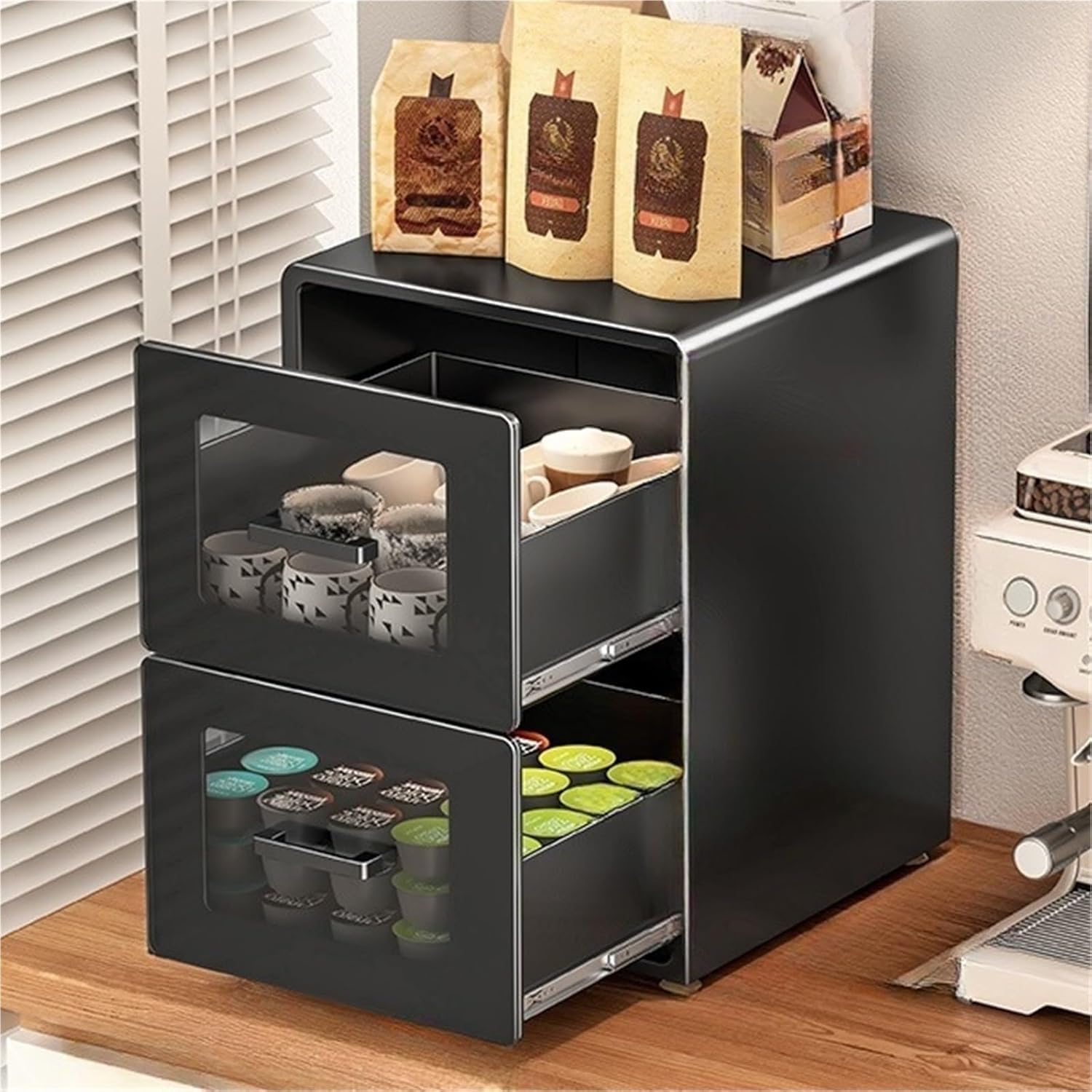 Kitchen Appliance Rack with Drawers Storage Organizer for Sugar Tea Packs Mixers Coffee Makers Electric Pots Coffee Pod Box Cosmetic Organizer,Living Room