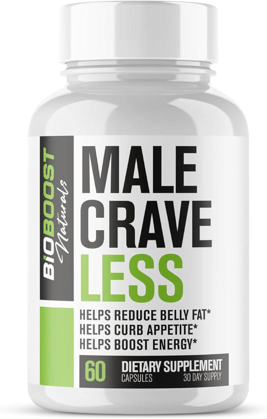 Male Crave Less - Fat Burner & Appetite Suppressant for Men to Help Shed Belly Fat, Sustain Muscle & Boost Energy | 3rd Party Tested Supplement - 60 Weight Loss Pills to Help Lose Weight