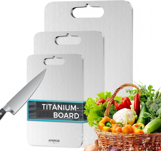 APMRQIB Titanium Cutting Board Set of 3,100% Pure Titanium Cutting Boards for Kitchen, Double Sided Non Toxic Cutting Board, Ideal Charcuterie & Chopping for Meat, Hygiene Durable Dishwasher（S+M+L)