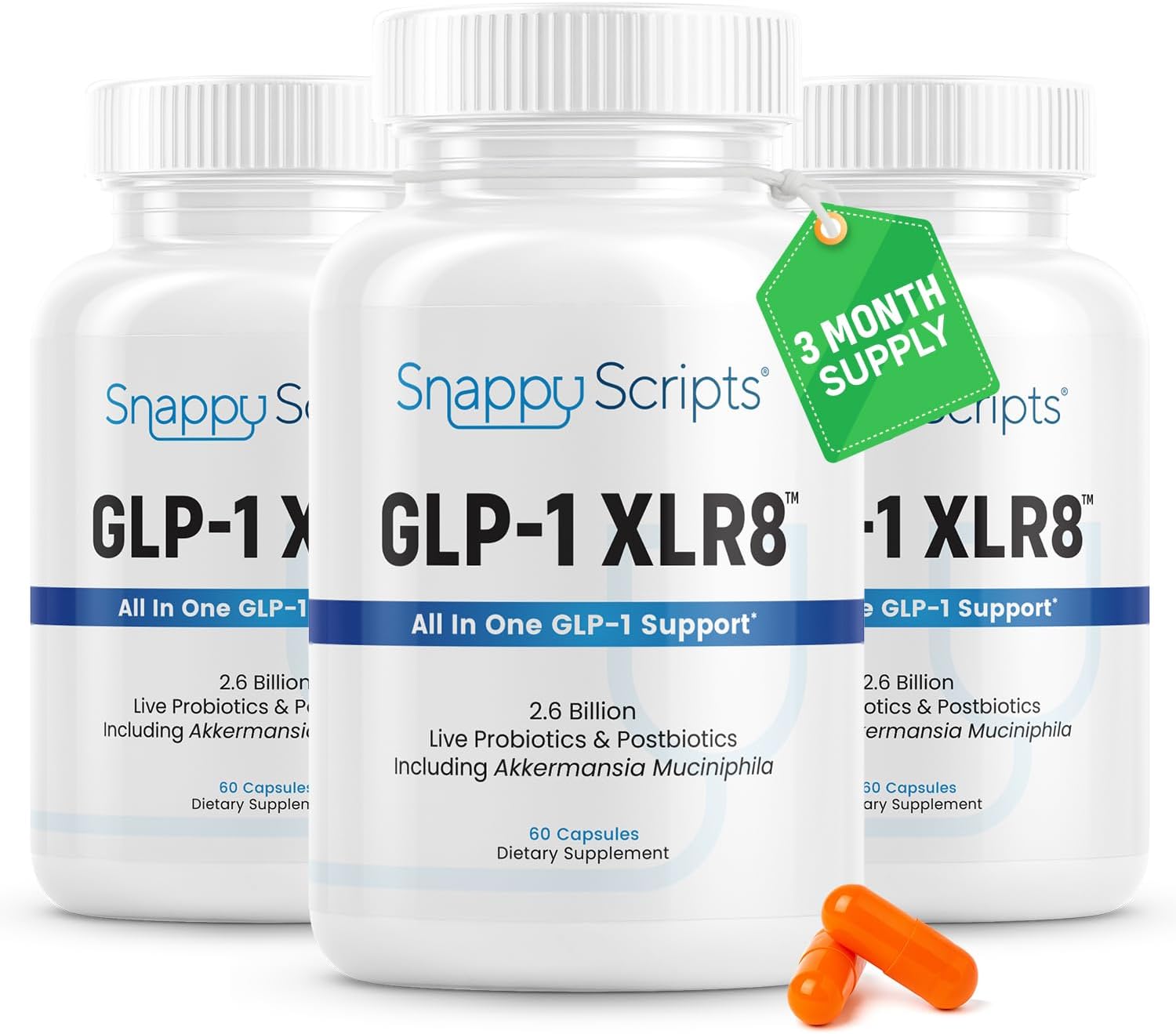 GLP-1 XLR8 Supplement Hunger Metabolism Weight Loss Support 2.6 Billion AFU Live Probiotics Postbiotics Akkermansia Berberine Green Tea Korean Ginseng Expert Led Formula for Women & Men 180 Capsules