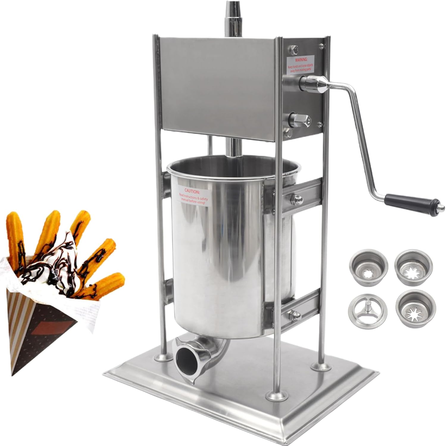 Professional Stainless Steel Churro Maker, 10L Manual Hand Crank, Vertical Design for Restaurants, Bakeries, Home Use