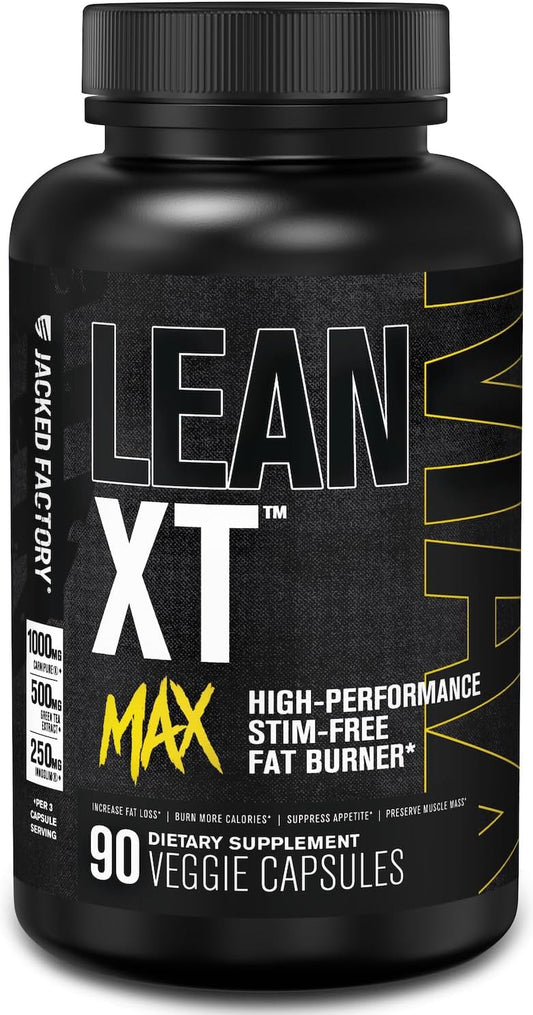 Jacked Factory Lean-XT Max - High-Performance Stim-Free Fat Burner with Carnipure, Green Tea Extract, InnoSlim, & ForsLean for Increased Metabolism, Weight Loss, & Appetite Suppression - 90 Count