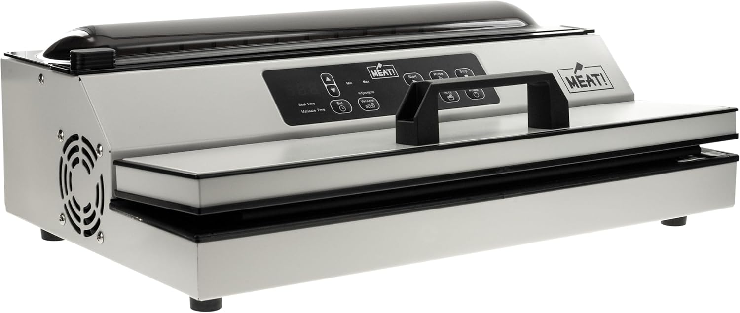 MEAT! 16 Inch External Vacuum Sealer with a 16 Inch Sealing Strip, Bag Roll Storage, Bag Cutter, and LCD Display for Preserving Meat and Vegetables