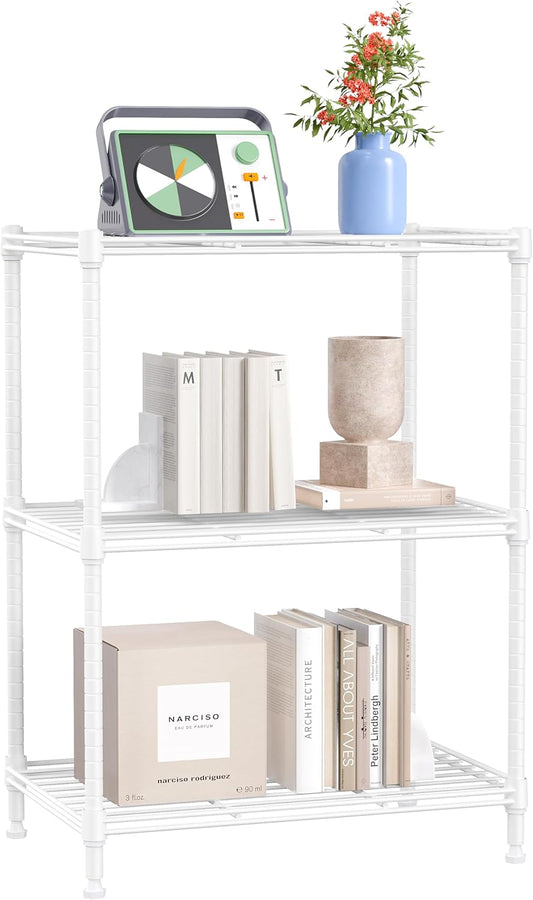 IZEUK 3 Tier Shelf, Heavy Duty Steel Wire Shelving Unit for Home, Kitchen, Laundry Room Organization, Office Storage Rack (17.7" W x 11.8" D x 26.3" H, 450LBS, White)