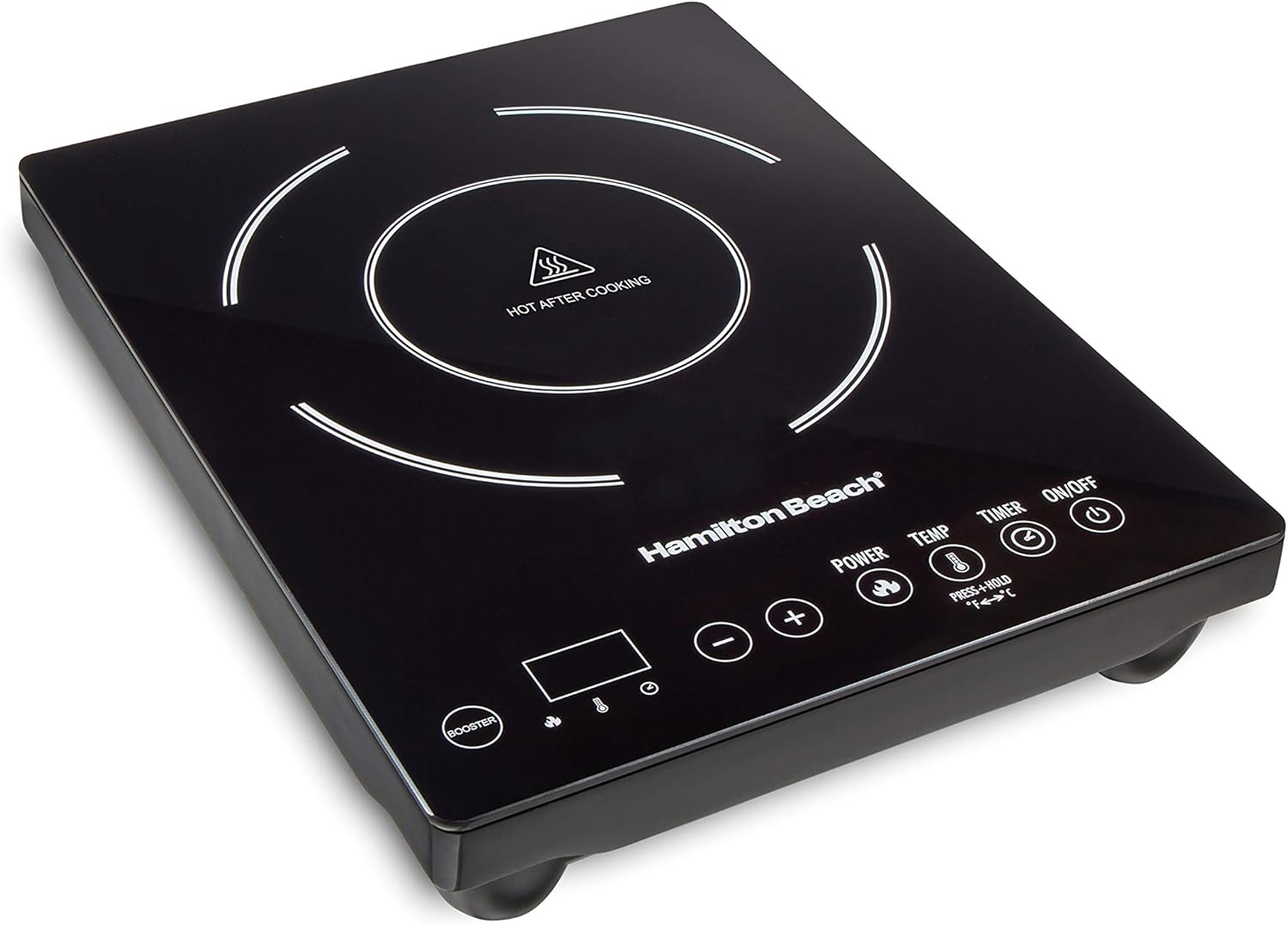 Hamilton Beach Portable Single Induction Cooktop Countertop Burner Hot Plate with Fast Heating Mode, 1800 Watts, 10 Temperature Settings up to 450F, Black (34104)