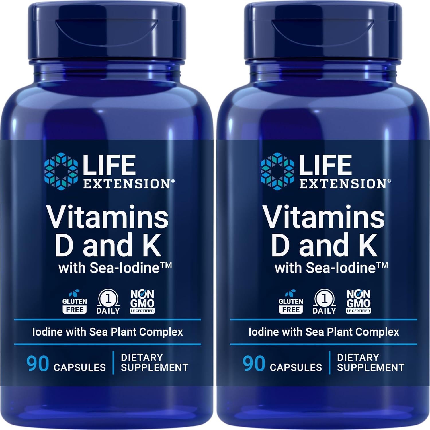 Life Extension Vitamins D and K with Sea-Iodine, 90 Caps (Pack of 2)
