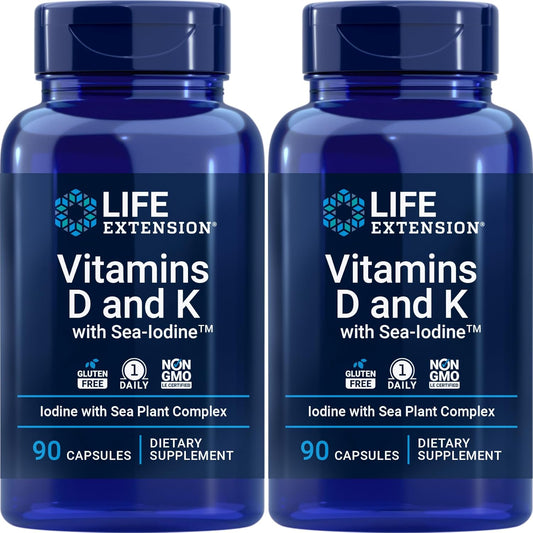 Life Extension Vitamins D and K with Sea-Iodine, 90 Caps (Pack of 2)