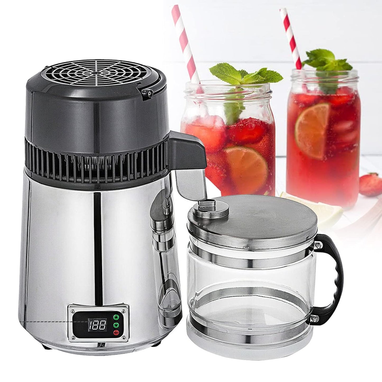 4L Water Distiller Purifier Filter Dispenser Drinking Bottle Softener Dual Temp Display Pure Water Distillation Home Appliance，23x39x20cm