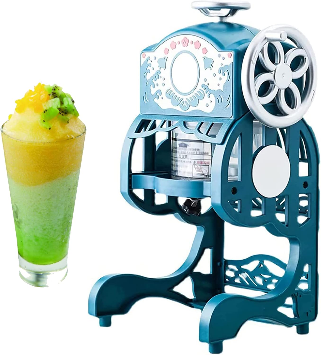 Small Manual Ice Crusher Snow Cone Maker,Electric Ice Shaver Hand Crank Manual Ice Crusher Shaved Shape Ice Machine for Home, 2 Ice Cups Included