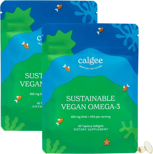 Calgee Vegan Omega 3-450mg DHA & EPA Fatty Acids - Sustainable Algae Oil - Plant-Based Fish Oil Alternative - Carrageenan-Free Softgels (120 Ct)