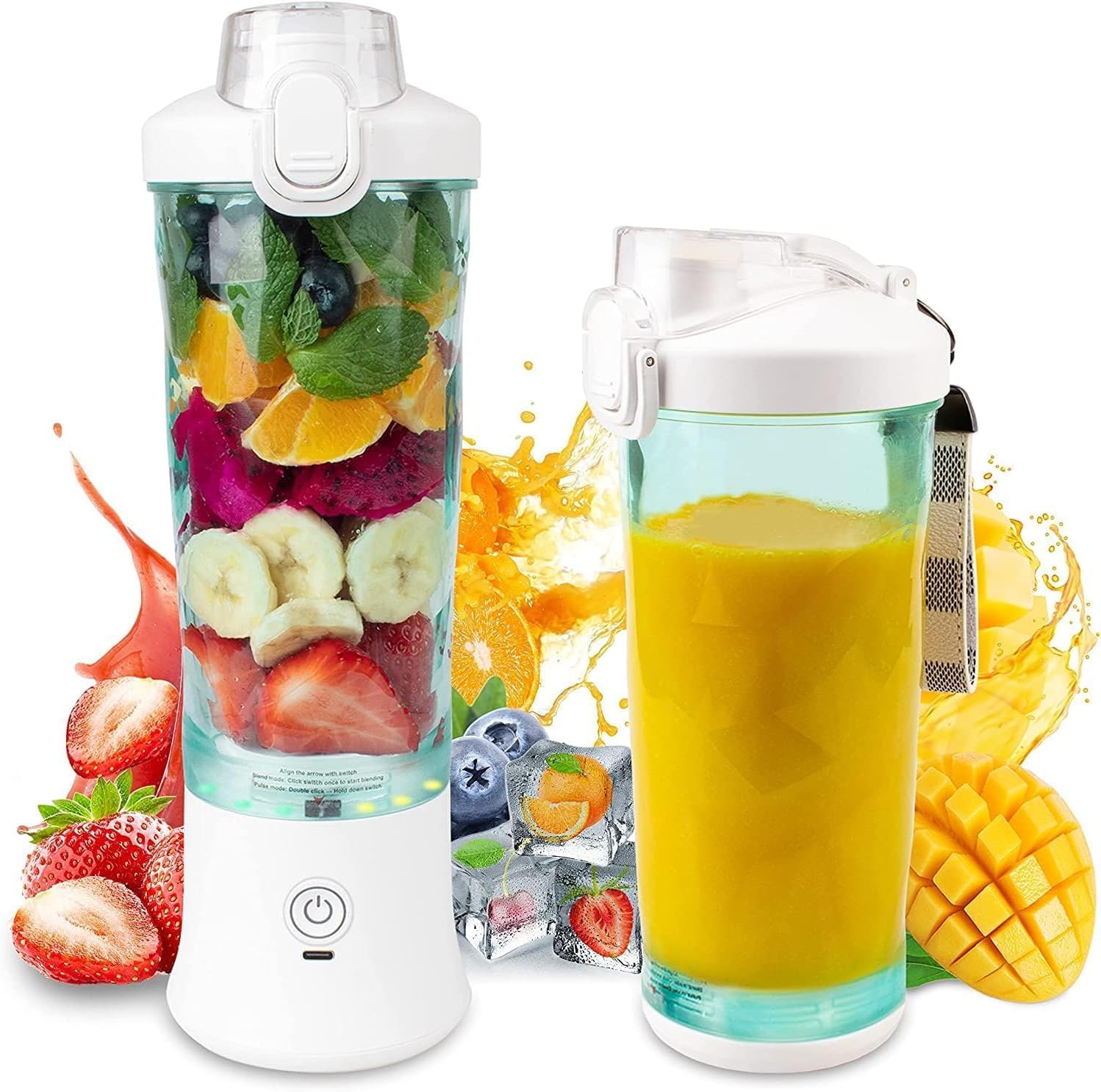Smoothie Blender with 6 Sharp Blades, Rechargeable Personal Blender for Shakes and Smoothies with 600ML Travel Cup and Lid, for Kitchen, Hiking, Office, Gym