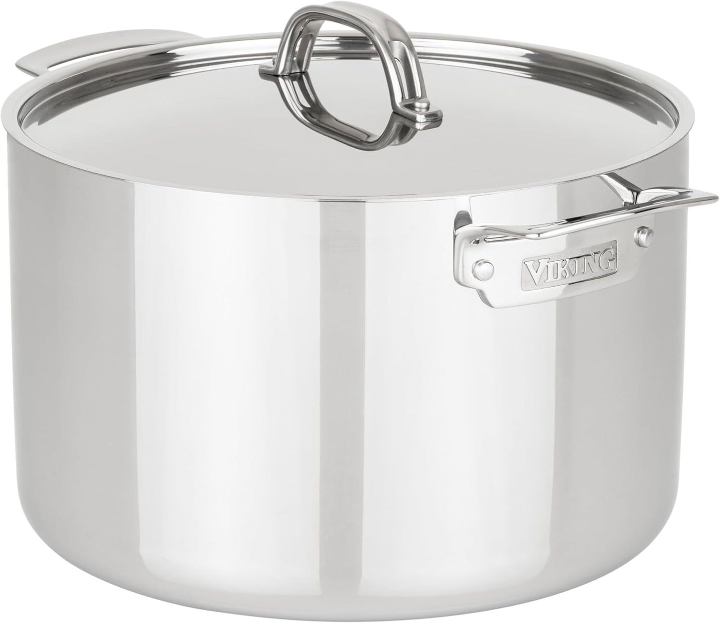 Viking 3-Ply Stainless Steel Stock Pot, 12 Quart Soup Cooking Pot with Lid, Kitchen Cookware, Dishwasher and Oven Safe, Induction Ready, Silver
